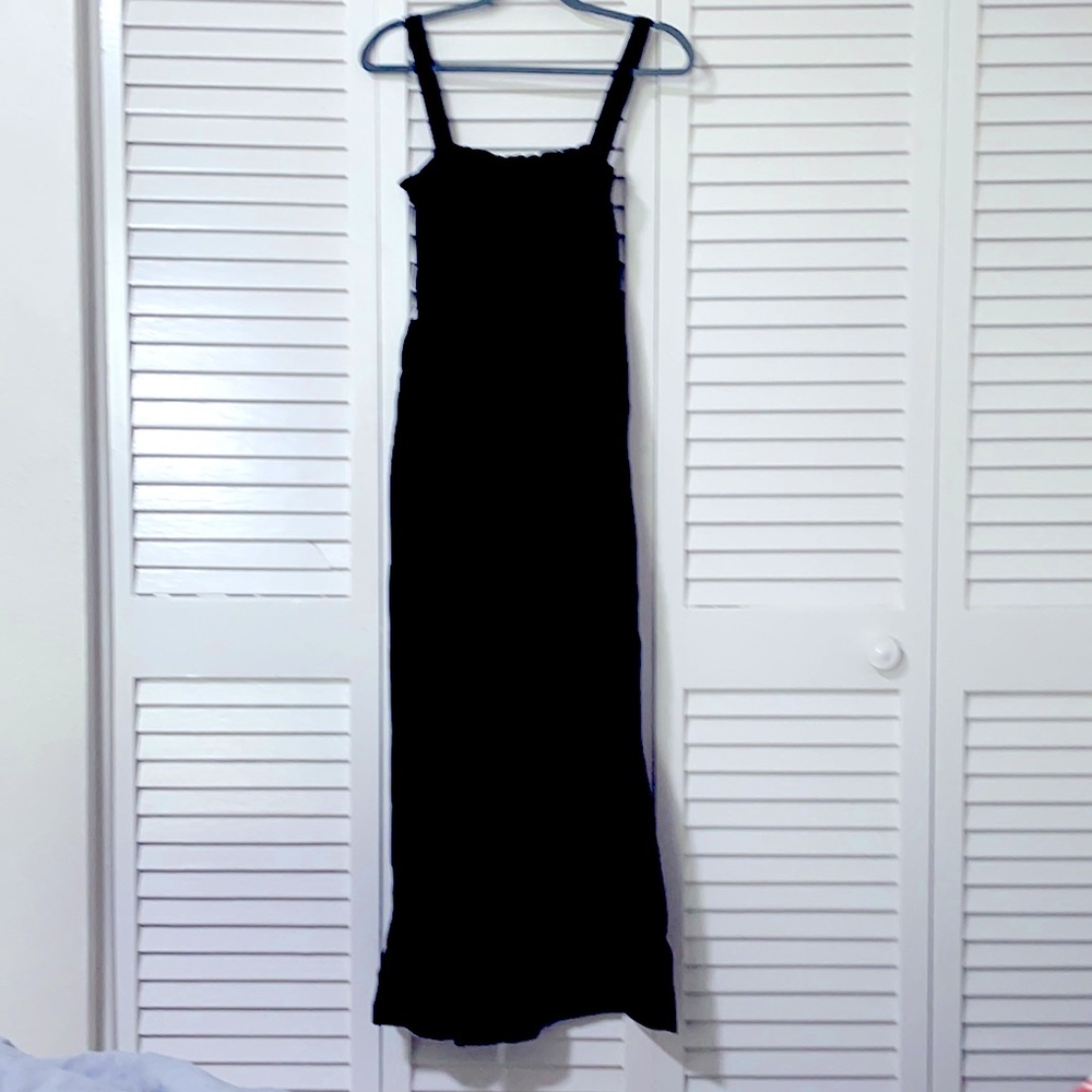 LOFT black paper bag tie waist wide leg jumpsuit with pockets.
